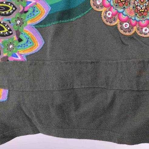 デシグアル Desigual ラインストーン アートプリント Vネック 半袖 Tシャツ レディース