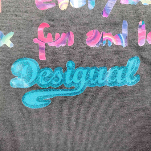 デシグアル Desigual ラインストーン アートプリント Vネック 半袖 Tシャツ レディース