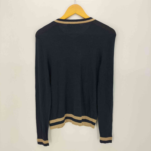 ローレンラルフローレン LAUREN RALPH LAUREN ラメ リブ切り替え 金ボタン クルーネック カーディガン レディース import:M