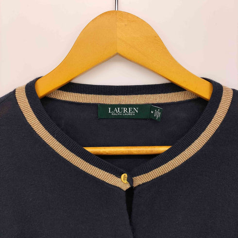 ローレンラルフローレン LAUREN RALPH LAUREN ラメ リブ切り替え 金ボタン クルーネック カーディガン レディース import:M