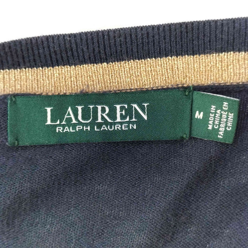 ローレンラルフローレン LAUREN RALPH LAUREN ラメ リブ切り替え 金ボタン クルーネック カーディガン レディース import:M