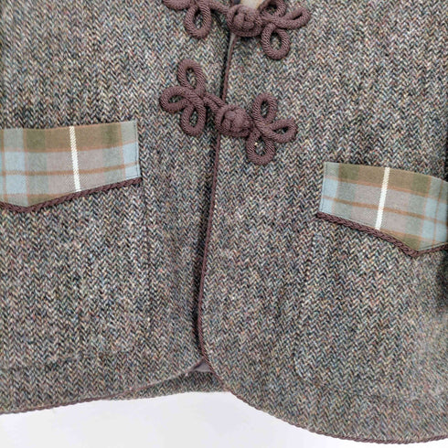 ラルフローレン RALPH LAUREN ショールカラー チャイナボタン チェック切替 ウール ヘリンボーン テーラードジャケット レディース JPN:9号