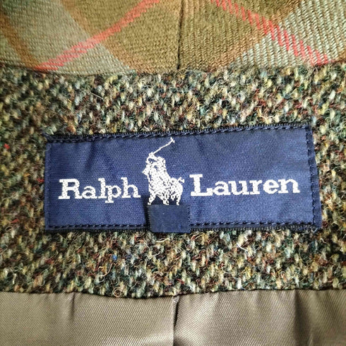 ラルフローレン RALPH LAUREN ショールカラー チャイナボタン チェック切替 ウール ヘリンボーン テーラードジャケット レディース JPN:9号