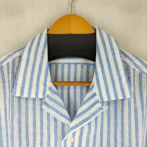 フェアファクス FAIRFAX リネン100% ストライプ オープンカラー シャツ メンズ import:L