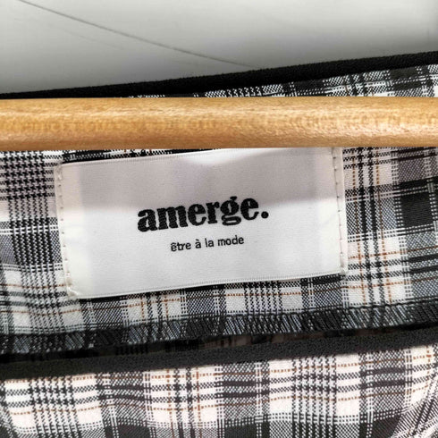 アメルジュ amerge スクエアネック パフスリーブ チェックブラウス レディース
