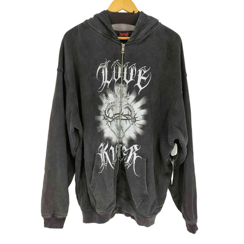 エージェムナイン AGEM/9 A'GEM/9 × .kom『LOVE KILLER/ラブ キラー』 Killer heart barbed wire oversize zip hoodie/キラーハートジップアップパーカー メンズ FREE