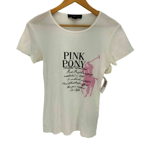 ラルフローレン RALPH LAUREN USA製 PINKPONY ビックポニープリント クルーネック S/S T シャツ レディース import:L