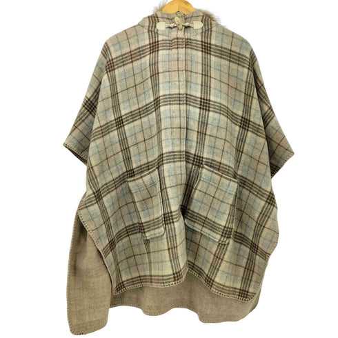 PENNY BLACK ファー チェック フーデッド ポンチョ コート レディース