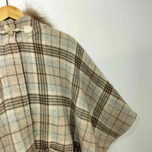 PENNY BLACK ファー チェック フーデッド ポンチョ コート レディース