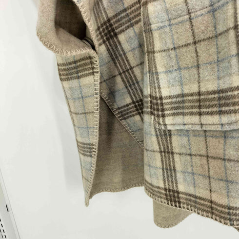PENNY BLACK ファー チェック フーデッド ポンチョ コート レディース