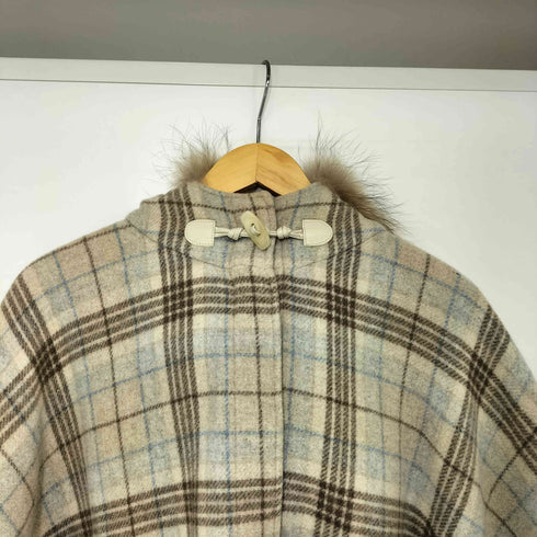PENNY BLACK ファー チェック フーデッド ポンチョ コート レディース