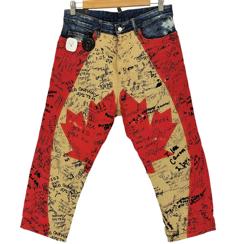 ディースクエアード DSQUARED2 Maple Leaf graffiti-print cropped jeans メープル リーフ グラフィティ プリント クロップド ジーンズ メンズ 38