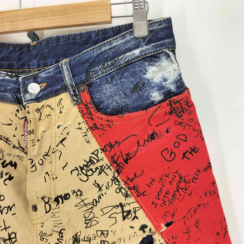 ディースクエアード DSQUARED2 Maple Leaf graffiti-print cropped jeans メープル リーフ グラフィティ プリント クロップド ジーンズ メンズ 38