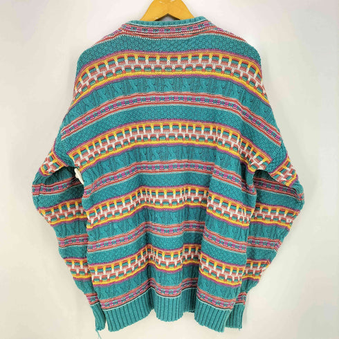 CROSSINGS 90s USA製 マルチカラーボーダー ローゲージ コットン クルーネックニット メンズ import:XL