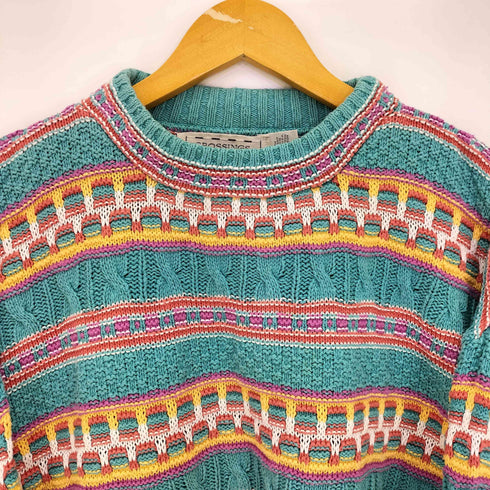 CROSSINGS 90s USA製 マルチカラーボーダー ローゲージ コットン クルーネックニット メンズ import:XL