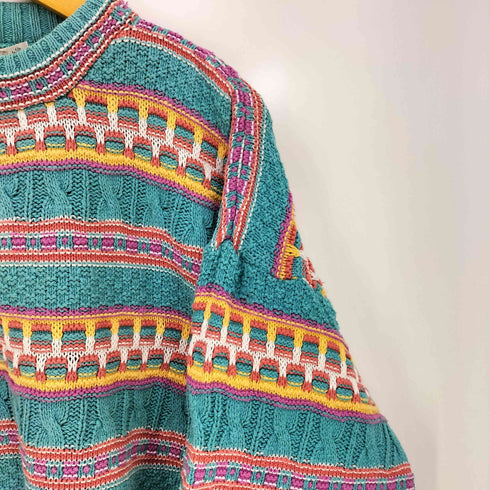 CROSSINGS 90s USA製 マルチカラーボーダー ローゲージ コットン クルーネックニット メンズ import:XL