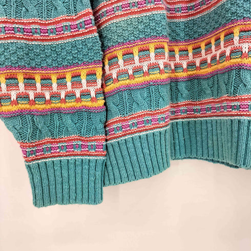 CROSSINGS 90s USA製 マルチカラーボーダー ローゲージ コットン クルーネックニット メンズ import:XL