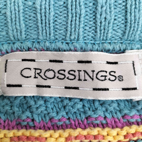 CROSSINGS 90s USA製 マルチカラーボーダー ローゲージ コットン クルーネックニット メンズ import:XL