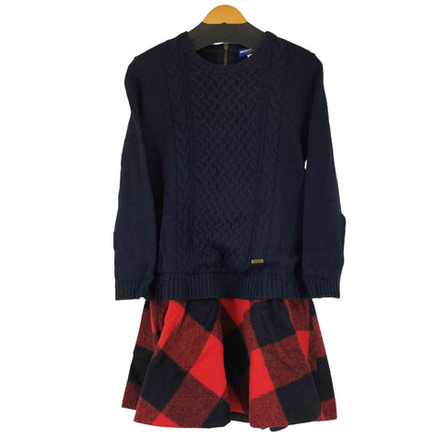 バーバリーブルーレーベル BURBERRY BLUE LABEL ケーブルニット チェック ドッキングワンピース レディース JPN:38