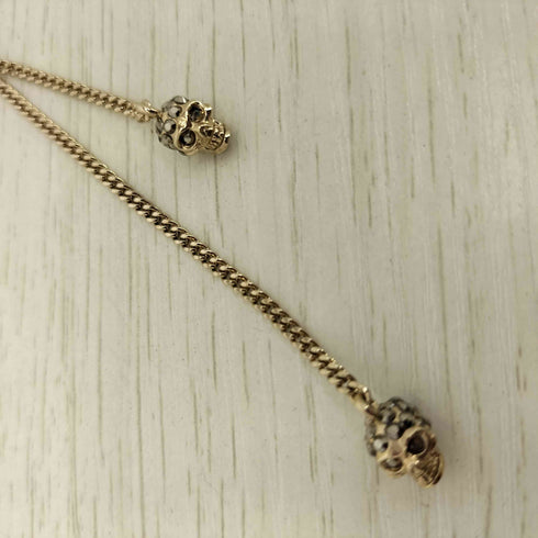 アレキサンダーマックイーン Alexander McQueen スカル ラインストーン 2連 ゴールドネックレス メンズ