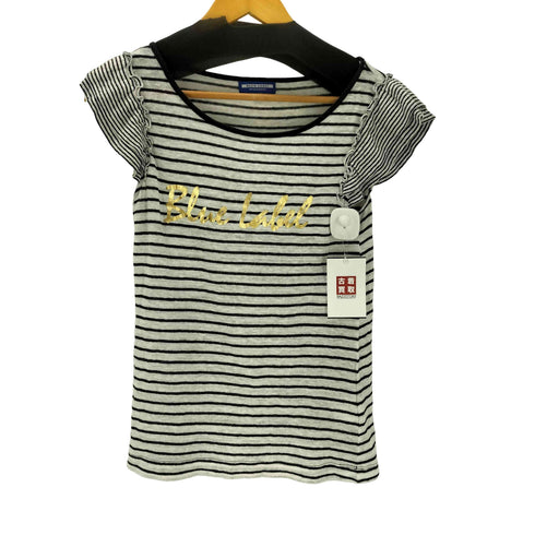バーバリーブルーレーベル BURBERRY BLUE LABEL Linen 100% Border TEE ラメ プリント フリル スリーブ ボーダー 麻 リネン 100% Tシャツ レディース 38