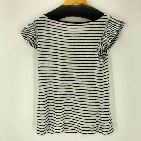 バーバリーブルーレーベル BURBERRY BLUE LABEL Linen 100% Border TEE ラメ プリント フリル スリーブ ボーダー 麻 リネン 100% Tシャツ レディース 38