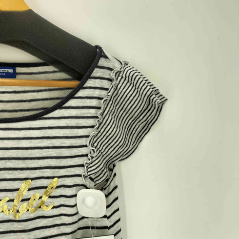 バーバリーブルーレーベル BURBERRY BLUE LABEL Linen 100% Border TEE ラメ プリント フリル スリーブ ボーダー 麻 リネン 100% Tシャツ レディース 38