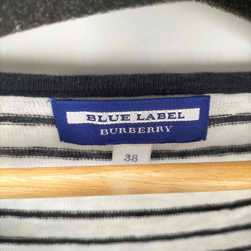 バーバリーブルーレーベル BURBERRY BLUE LABEL Linen 100% Border TEE ラメ プリント フリル スリーブ ボーダー 麻 リネン 100% Tシャツ レディース 38