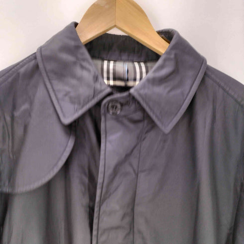 バーバリーブラックレーベル BURBERRY BLACK LABEL Balmacaan Coat 裏地ノバチェック ガンフラップ付き コーティング ブラック バルマカーン ステンカラー コート メンズ import:L
