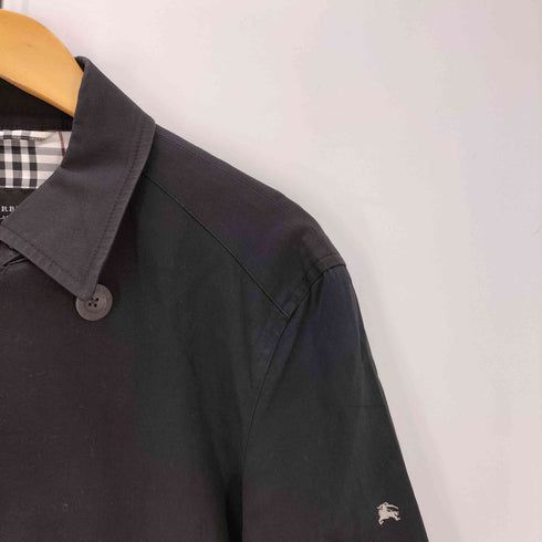 バーバリーブラックレーベル BURBERRY BLACK LABEL Balmacaan Coat 裏地ノバチェック ホースロゴ刺繍 ブラック ダブル バルマカーン ステンカラー コート メンズ import:L