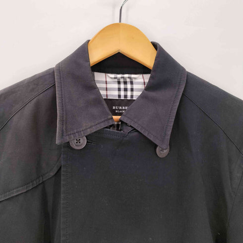 バーバリーブラックレーベル BURBERRY BLACK LABEL Balmacaan Coat 裏地ノバチェック ホースロゴ刺繍 ブラック ダブル バルマカーン ステンカラー コート メンズ import:L