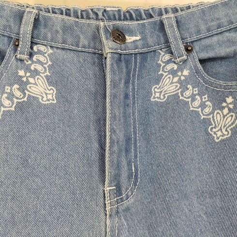 チチカカ TITICACA エスニックペイント デニムパンツ レディース L
