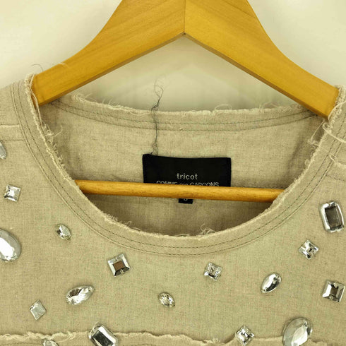 トリココムデギャルソン tricot COMME des GARCONS 03SS AD2003 リネン100% ビジュー ノースリーブ レディース JPN:S