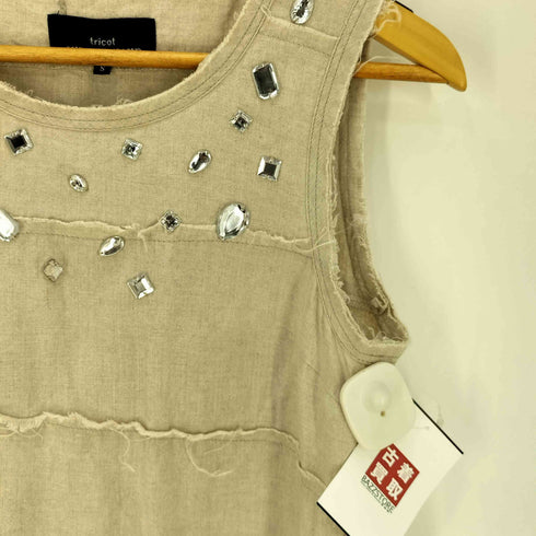 トリココムデギャルソン tricot COMME des GARCONS 03SS AD2003 リネン100% ビジュー ノースリーブ レディース JPN:S