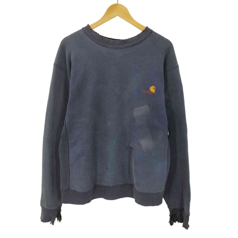 カーハート Carhartt 90S 星タグ USA製 三角タグ リバースウィーブ型 ヘビーウェイト サンフェード スウェット トレーナー ナス紺 襤褸 ボロ メンズ