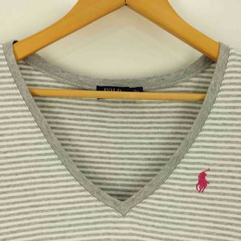ポロラルフローレン POLO RALPH LAUREN ポニー刺繍 ボーダー VネックTシャツ レディース import:M