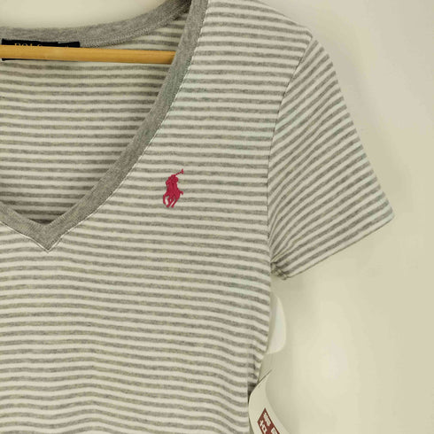 ポロラルフローレン POLO RALPH LAUREN ポニー刺繍 ボーダー VネックTシャツ レディース import:M