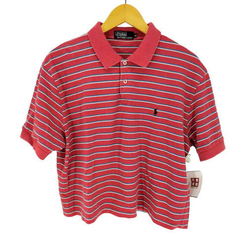 ポロバイラルフローレン Polo by RALPH LAUREN ボーダー コットン クロップドポロシャツ レディース LL