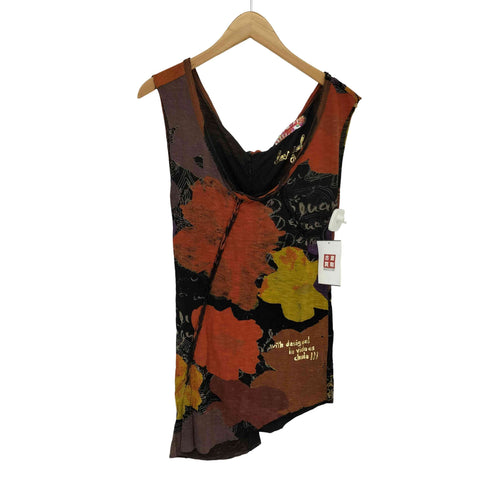 デシグアル Desigual 総柄 編み上げデザイン ノースリーブトップス タンクトップ レディース import:M