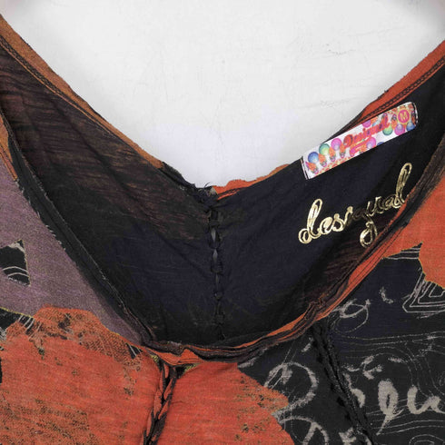 デシグアル Desigual 総柄 編み上げデザイン ノースリーブトップス タンクトップ レディース import:M