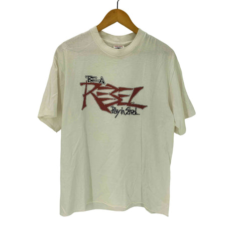 SOFTEE 80S ボディ USA製 グラフィック テキスト プリント S/S ボックス Tシャツ シングルステッチ カットオフ カスタム メンズ import:L