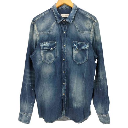 PREMIUM MOOD DENIM SUPERIOR イタリア製ダメージ加工 デニム ウエスタン L/S シャツ メンズ import:L