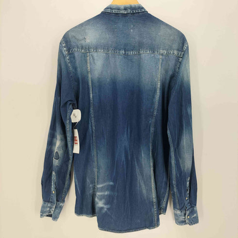 PREMIUM MOOD DENIM SUPERIOR イタリア製ダメージ加工 デニム ウエスタン L/S シャツ メンズ import:L