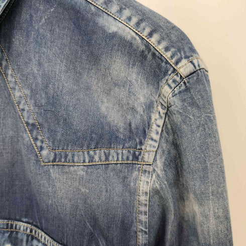 PREMIUM MOOD DENIM SUPERIOR イタリア製ダメージ加工 デニム ウエスタン L/S シャツ メンズ import:L