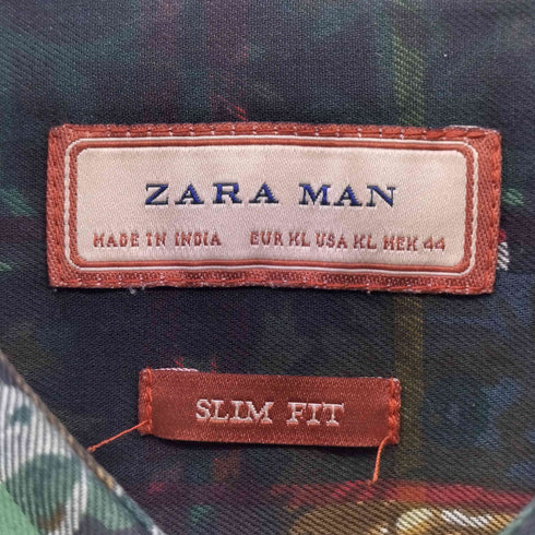 ザラマン ZARA MAN SLIM FIT チェック フラワープリント レギュラーカラー L/S シャツ メンズ import:XL