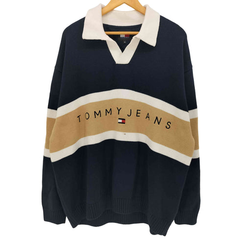 トミージーンズ tommy jeans フロントロゴ コットン ニットポロ メンズ import:XL