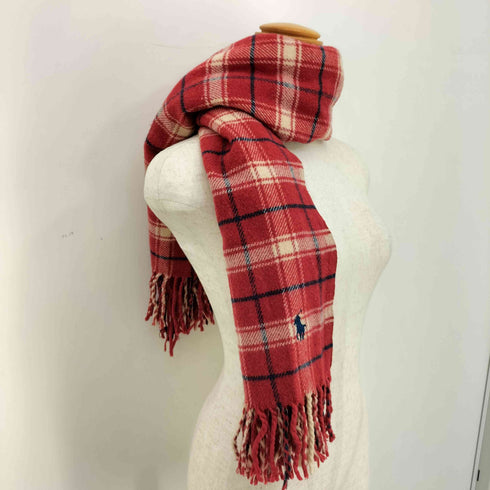 ラルフローレン RALPH LAUREN タータンチェック ウール ポニー刺繍 フリンジ ブランケット レディース