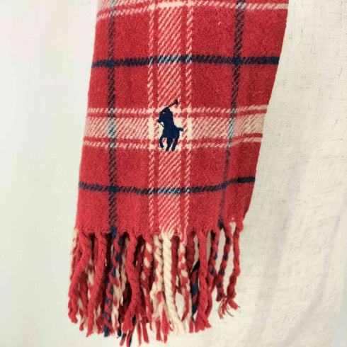 ラルフローレン RALPH LAUREN タータンチェック ウール ポニー刺繍 フリンジ ブランケット レディース