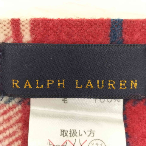 ラルフローレン RALPH LAUREN タータンチェック ウール ポニー刺繍 フリンジ ブランケット レディース