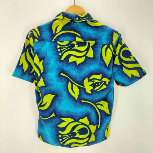 80-90S 総柄 ハワイアン S/S アロハ シャツ 襟芯 短丈 ボックス メンズ
